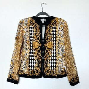 Vintage Silk Black & Gold Button Blouse